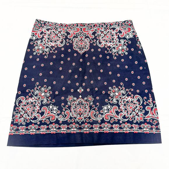 Talbots Paisley Printed Cotton Pencil Straight Navy Red Skirt Size 10 - Picture 1 of 5